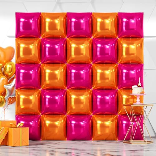 NISOCY 25PCS Rose Red and Orange Square Foil Balloons Wall Backdrop by NISOCY