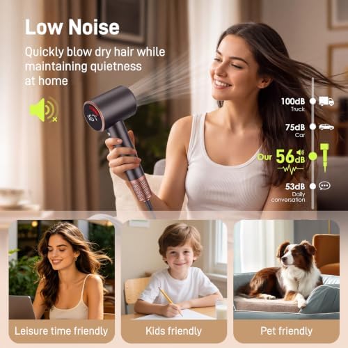 Hair Dryer, High Speed Blow Dryer with Diffuser, 500M Ionic Negative Blow Dryer for Fast Drying, Low Noise & Smart Temperature Control & LED, for All Hair Types, for Home & Travel, Festival Gift - Image 6