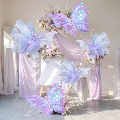 10 Pcs 24'' 20'' 12'' Large Laser Purple Pearl Butterfly Decoration 3 Sizes - Image 4