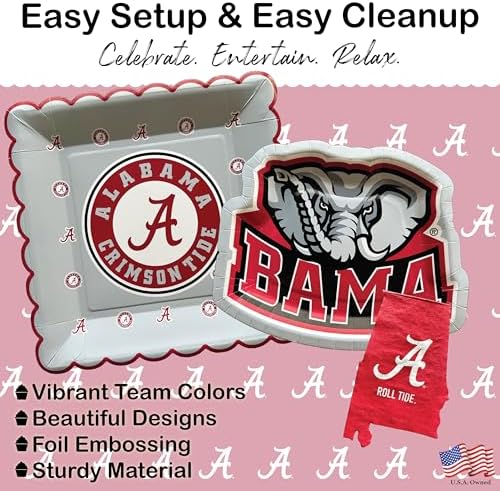 Alabama Party Decorations Crimson Tide Supplies, Plates & Napkins Set 37 Pc - Image 4