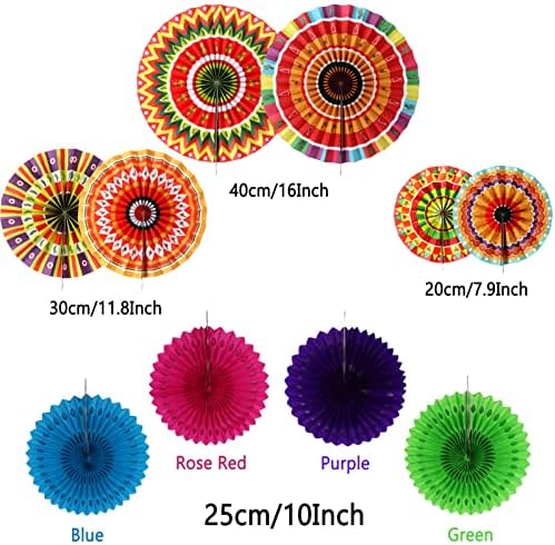 ZERODECO Mexican Party Decorations, 21 Pcs Multi-color Paper Fans, Pom Poms Flowers for Mexican Fiesta Cinco De Mayo Taco Themed Birthday Party Supplies - Image 4