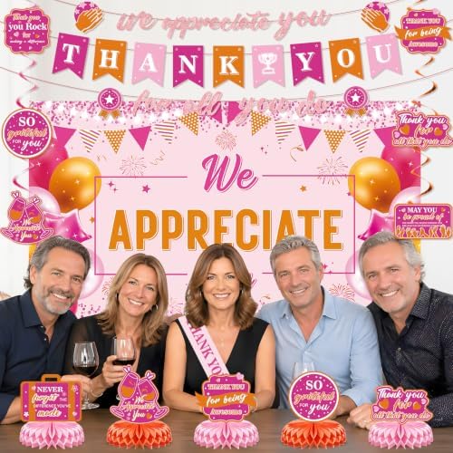 Hot Pink Orange We Appreciate You Party Decorations for Women Thanks Party - Image 3