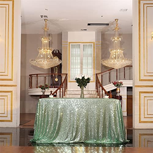 Eternal Beauty Mint Green 50x80 Inch Garden Wedding Sequin Tablecloth - Image 2