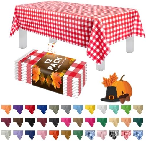 Grandipity Plastic Table Cloth Disposable 12 Pack 54” x 108” Rectangle by Grandipity