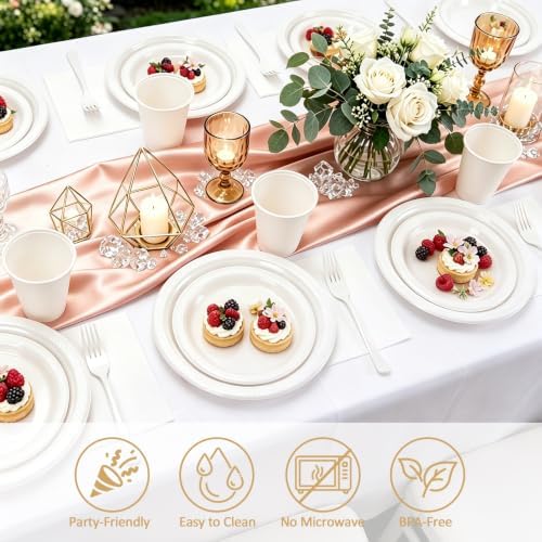 White Plastic Party Plates Set 30 Guest for Wedding Birthday Decorations - Image 4