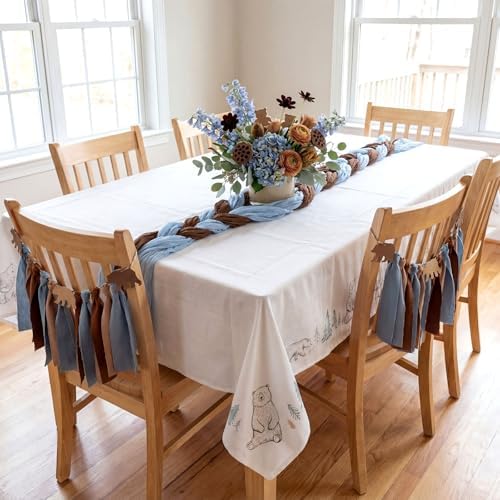 6 Pcs 118" Blue and Brown Cheesecloth Table Runner - Image 5