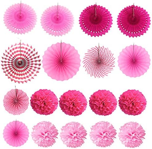 ZERODECO Party Decoration, 21 Pcs Pink Hanging Paper Fans, Pom Poms Flowers, Garlands String Polka Dot and Triangle Bunting Flags for Birthday Parties, Bridal Showers, Baby Showers, Wedding - Image 7