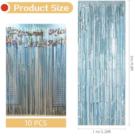 10 Pack Light Blue Foil Curtain Backdrop 3.2ft x 9.8ft Metallic Tinsel Foil Fringe Curtains Streamer Backdrop for Birthday Party Halloween Christmas New Year Party Supply (Matte Light Blue) - Image 3