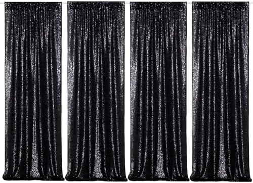Poise3EHome Black Sequin Backdrop Curtains,4 Panels 2FTx8FT Glitter Background for Halloween Birthday Party Wedding Christmas Thanksgiving Holiday Festival Decor by Poise3EHome