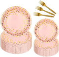 150 Pcs Pink and Gold Paper Plates Party Supplies,Serves 50 Guests 7" 9" Pink Gold Plates and Gold Plastic Forks,Disposable Paper Tableware Set for Birthday Wedding Bridal Shower Decorations by Upigi