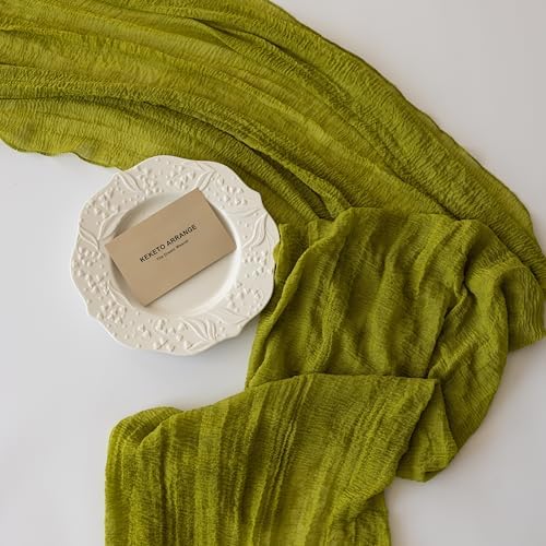 3Pcs Moss Green Cheesecloth Table Runner 120 Inches for Party Home Decor - Image 5