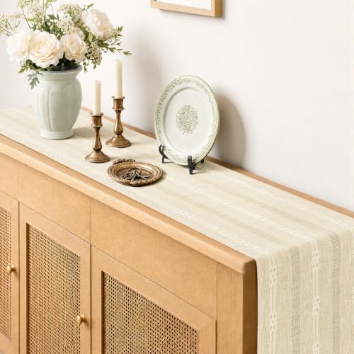 Rustic Linen Farmhouse Table Runner, Woven Boho Table Runner 13" × 90" - Image 7