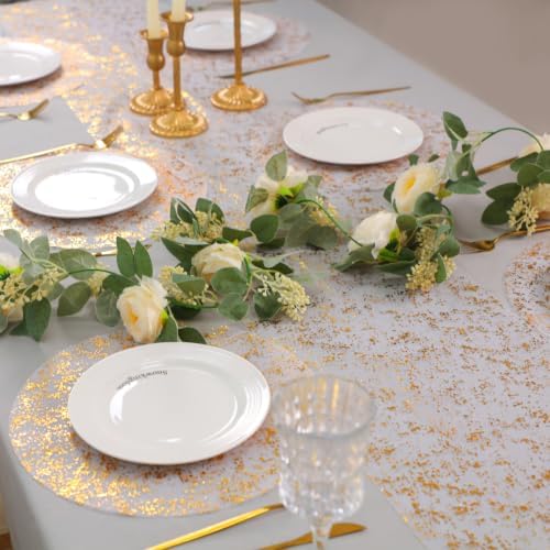 Snowkingdom 100 Pcs Gold Placemats Round Disposable Sheer Mesh Doilies 13" - Image 5