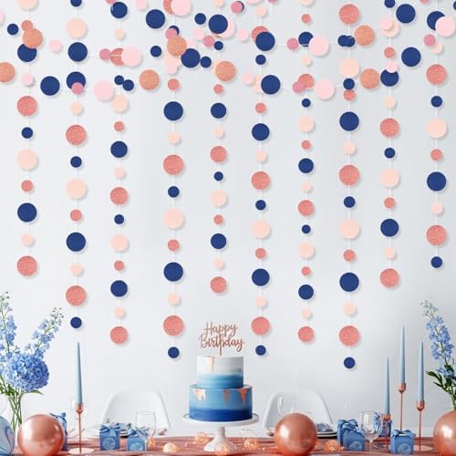 Outus 5 Pieces Blue,Pink,Rose Gold Round Dots Garland Party Hanging Decor - Image 4