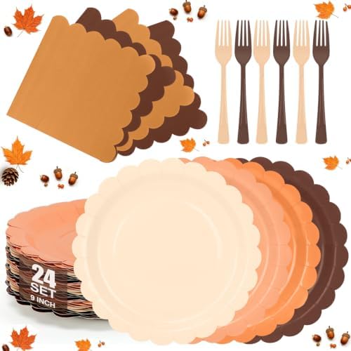 Orange Plates Napkins and Forks Party Supplies for Fall Harves Serves 24 by CENLBJ