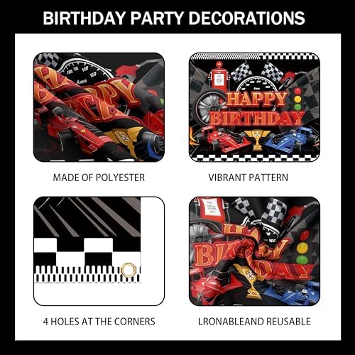 Happy Birthday Decorations For Women Men,Birthday Backdrop,Banner Balloons,Table Cloth,Paper pom poms Party Supplies for Girls Boys (Race car) - Image 4