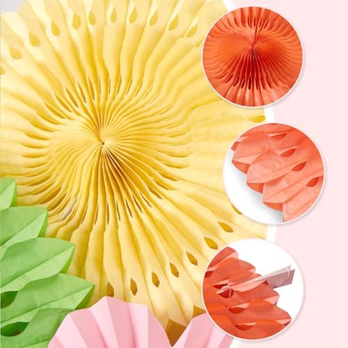 SUNBEAUTY Paper Flowers Pink and Green Party Decorations Hanging Fans Spring Summer Decor for Wall Wedding Backdrop Bridal Shower Birthday - 9Pcs - Image 4