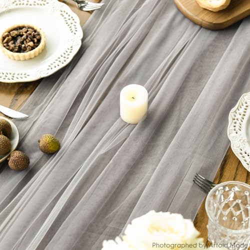 Artoid Mode Grey Gauze Table Runner 120 Inch 10FT, Seasonal Sheer Kitchen Dining Holiday Wedding Birthday Baby Shower Table Decor for Home Party - Image 6