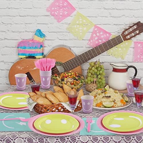 durony 144 Pieces Preppy Smile Face Party Tableware Set Party Decorations Include Smile Face Paper Plates Napkins Cups and Forks for Preppy Birthday Party Baby Shower Decor, Serve 24 Guest - Image 5