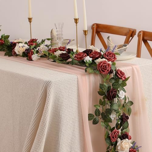 Garisey 5FT Burgundy Ivory Artificial Rose Garland for Wedding Arch Table - Image 3