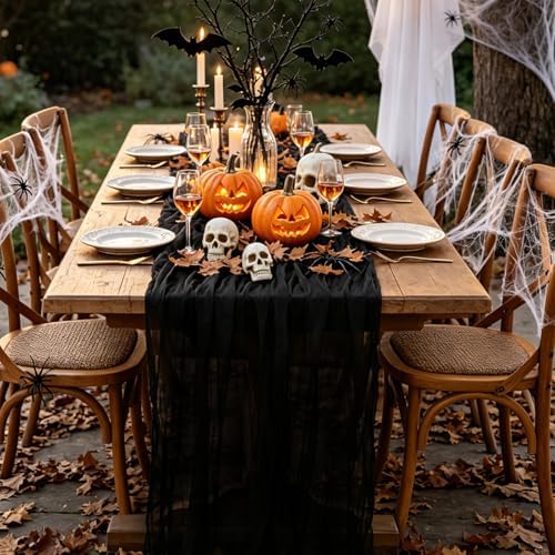 6Pcs Black Table Runner, 10FT Black Cheesecloth Halloween Table Runner 35*120inch Boho Runner for Halloween Indoor Table Kitchen Party Decorations - Image 6