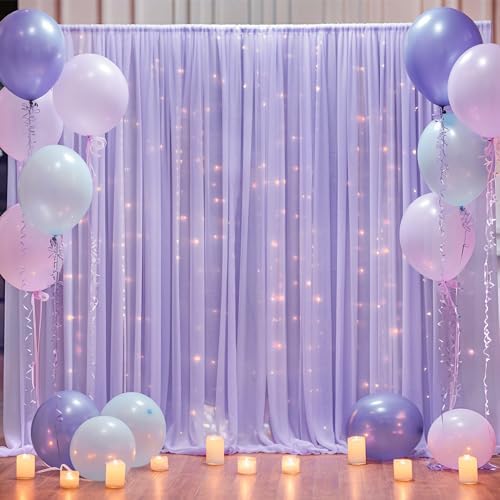 20x10ft Purple Tulle Backdrop Curtain with Lights String for Parites, Sheer Backdrop Curtains for Wedding Baby Shower Birthday Party Photo Shoot Decorations - Image 7