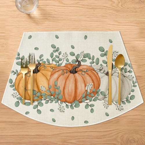 Artoid Mode Pumpkin Eucalyptus Fall Wedge Placemats Set of 4-12 x 18 Inch - Image 5