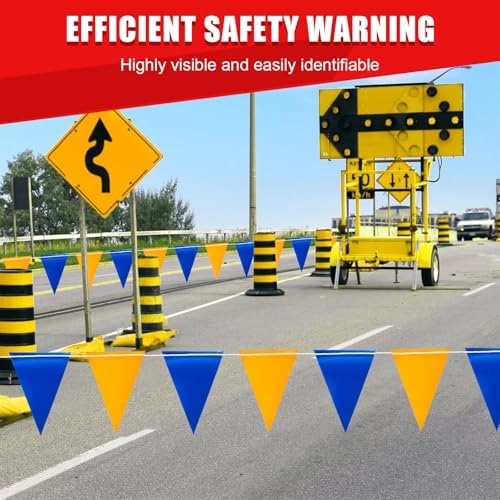 Safety Warning Pennant Banner Flags(BLUE+YELLOW,45pcs,105FT) - Image 4