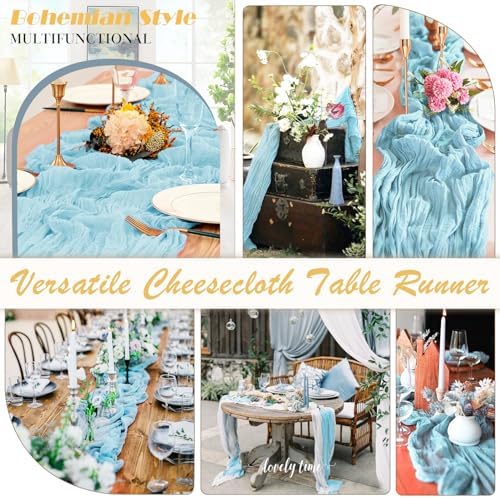 Baby Blue Cheesecloth Table Runner 2 Pack 35" Boho Gauze Cheese Cloth 120 inches Long Rustic Sheer Fabric Bulk for Baby Shower Wedding Bridal Birthday Party Table Decorations - Image 5