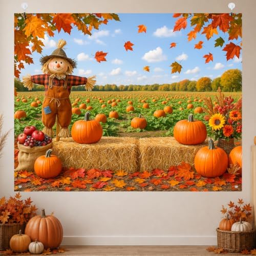 BlissYard Fall Backdrop Pumpkin Field and Scarecrow Decorations 8x6ft - Image 2