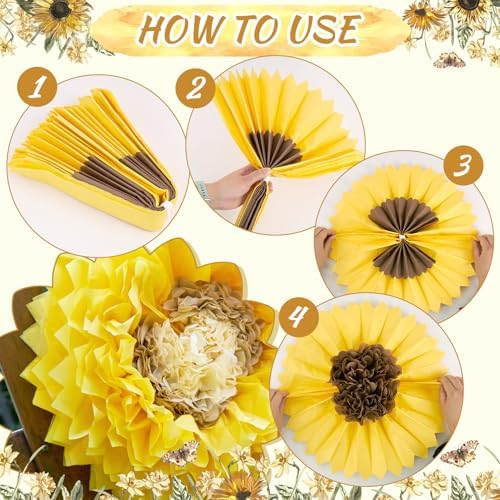 Sunflower Tissue Paper Flowers 19'' Giant Yellow Paper Flowers Decoration for Wall Large Sunflower Tissue Pom Poms Hanging for Spring Wedding Bridal Shower Birthday Classroom Bulletin Board Decor - Image 3