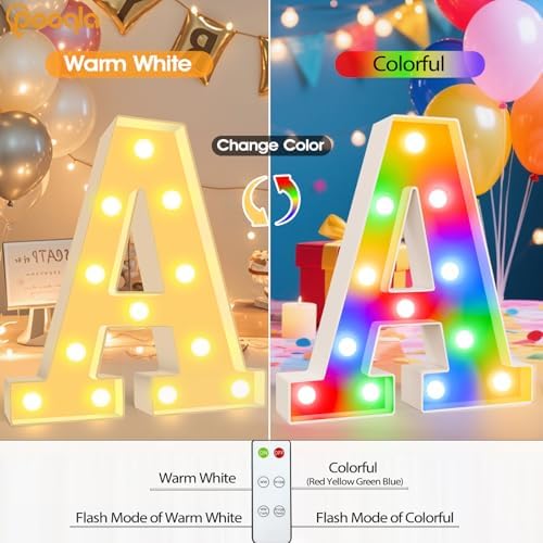 Pooqla LED Light Up Letters, Warm White and Colorful Lighted Marquee Letters with Remote, Lighted Letter for Party Birthday Decorations, Gift for Girls Boys Night Light, Wedding Home Decor, Letter E - Image 2