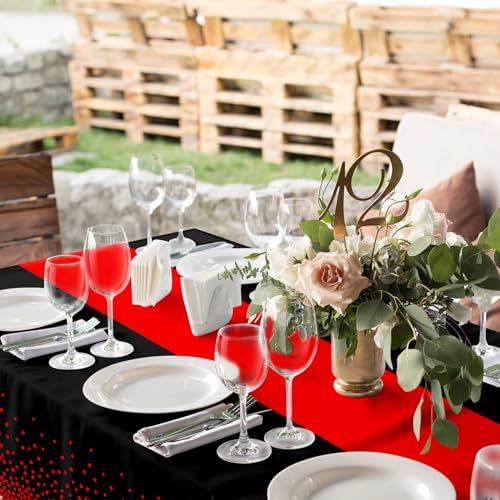 MASHAN 6Pcs Black and Red Tablecloth Party Decorations,Plastic Black Table Cloth Printed Red Table Runner Disposable Rectangle Cover for Birthday Weeding Anniversary Graduation Party,54 x108 Inch - Image 5