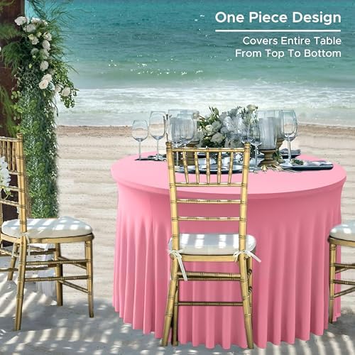Fitted Pink Spandex Table Skirts for Wedding Party,60 Inch Round,6 Pack - Image 6