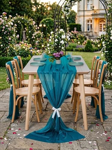 Pack of 20 Chiffon Table Runners 29 x 120 Inch, 14FT Long - Dark Teal - Image 4