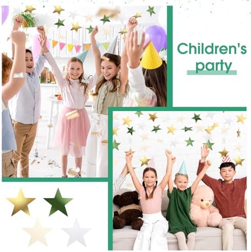 Patelai Glitter Star Garland Banner 2026 Party Decor 130 Feet Star Hanging Banner Twinkle Backdrop for Graduation Birthday Classroom Wedding Supplies(Sage Green, Gold, White) - Image 6