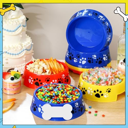 CroBlissful 12 Set Dog Paw Bowl Puppy Birthday Party Decor,Red Blue Yellow - Image 4