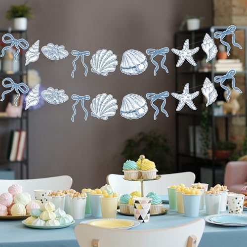 Oudain 2 Pack Blue Bow Seashell Starfish Banner 6.56 Ft Ocean Beach Decor - Image 5