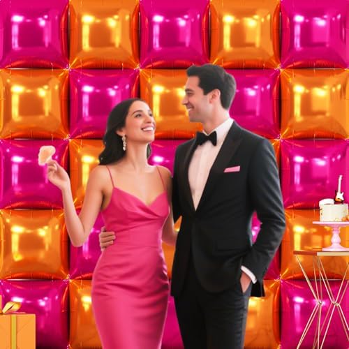 NISOCY 25PCS Rose Red and Orange Square Foil Balloons Wall Backdrop - Image 5