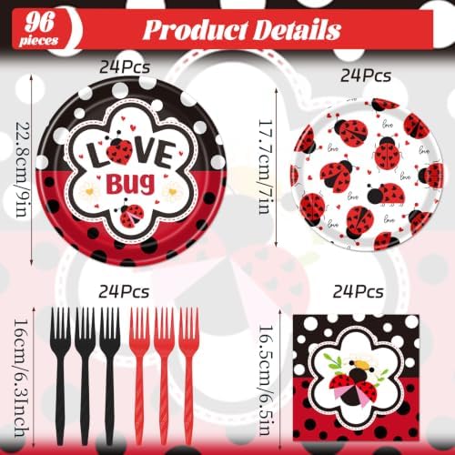 Lady Bug Birthday Party Decorations - 96 Pcs Lady Bug Baby Shower Plates Napkins Forks Tableware Decorations, Ladybug Party Dinnerware Supplies for Birthday Babyshower Serve 24 - Image 2