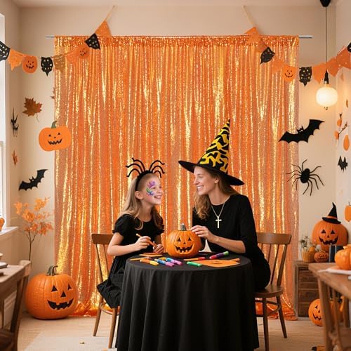 Poise3EHome 6FT x 8FT Orange Sequin Photography Backdrop Curtain for Halloween Party Decoration - Image 7