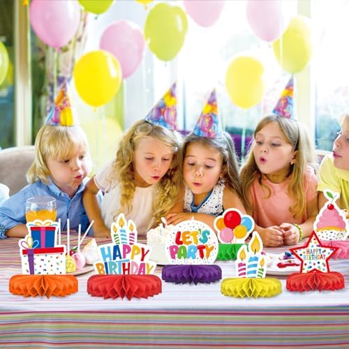 Happy Birthday Decorations Set - Colorful Themed Honeycomb Centerpiece, Table Decoration for Kids' Birthday Party Supplies - Image 5
