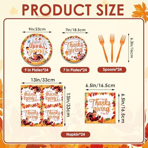 96 Pieces Happy Thanksgiving Tableware Set Party Supplies - Fall Harvest Pattern Disposable Dinnerware with Paper Plates, Napkins, Forks for Autumn and Thanksgiving Dinner BBQ Picnic Favors - Image 2