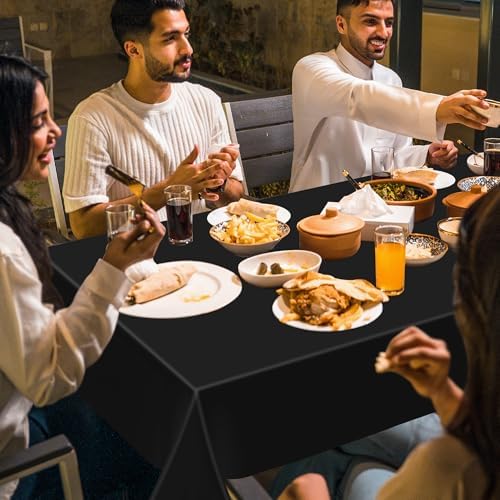 2 Pack Picnic Table Cover, 108 x 54 Inches Black Plastic Tablecloth, Decorative Black Rectangle Tablecloth Disposable Tablecover Party Table Cloth, Waterproof Decor Party Supplies for Outdoor Indoor - Image 6