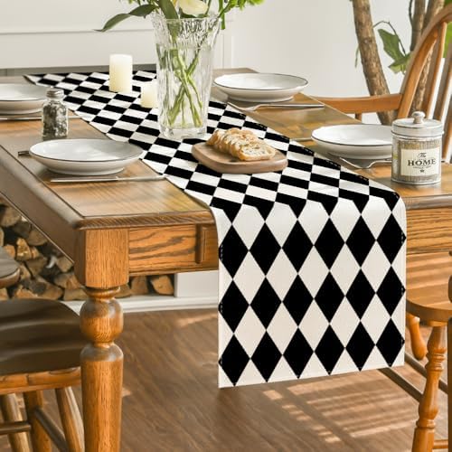 Artoid Mode Diamond Plaid Black Table Runner, Seasonal Halloween Party Kitchen Dining Table Decoration for Home Party Decor 13x60 Inch - Image 4