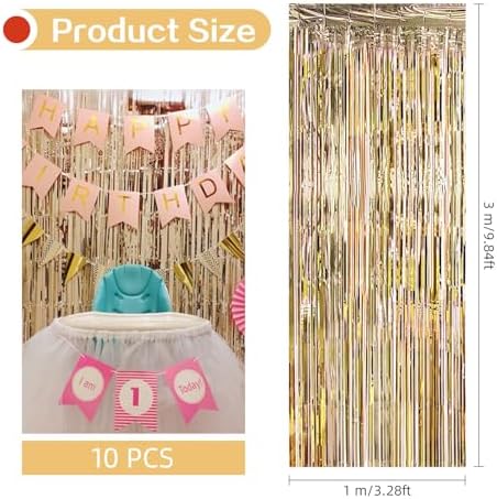 10 Pack Champagne Gold Foil Curtain Backdrop 3.2ft x 9.8ft Metallic Tinsel Foil Fringe Curtains Streamer Photo Booth Backdrop for Birthday Party Engagement Bachelorette Party Decorations - Image 3