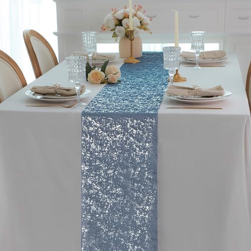 2 Pcs Navy Blue Silver Table Runner, Glitter Metallic Foil Mesh Roll 108" - Image 5