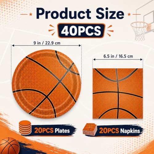 40 Pcs Basketball Plates and Napkins Set, Large 9 Inch Party Plates - Image 2