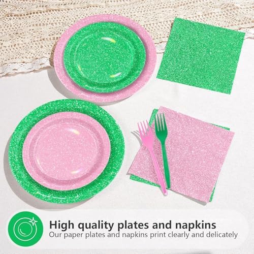 Greencian 96Pcs Pink and Green Witch Party Decoration, Serve 24 - Image 2