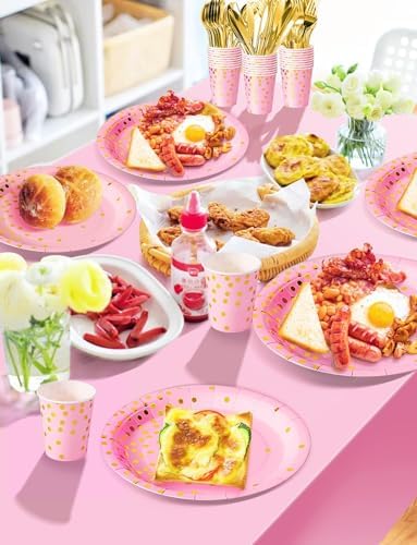 Nkaiso 141Pcs Pink Gold Paper Plates and Napkins Party Supplies-20 Guests - Image 4